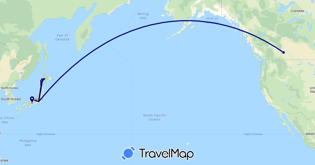 TravelMap itinerary: driving in Canada, Japan (Asia, North America)
